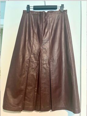 Vintage Oxblood Genuine Leather Midi Skirt